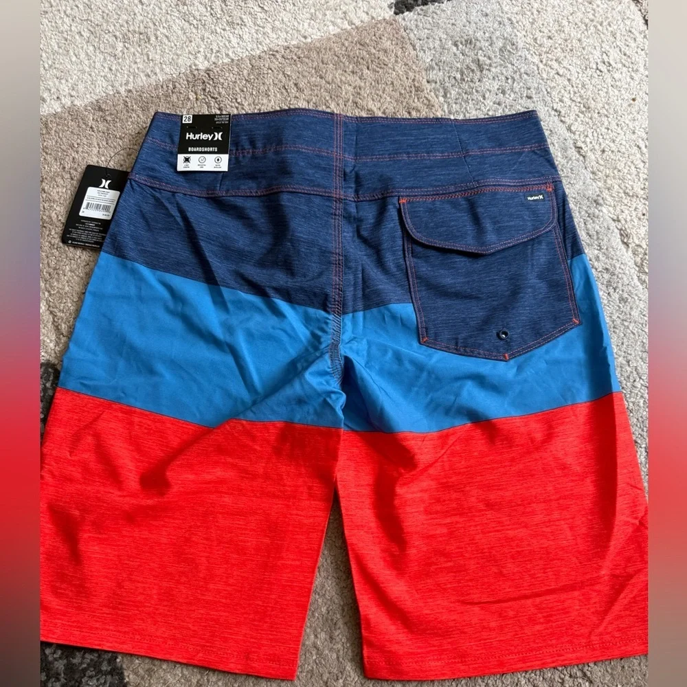 Hurley Men's orange and blue Faraheit ColorBlocked Board Shorts- Size 28
